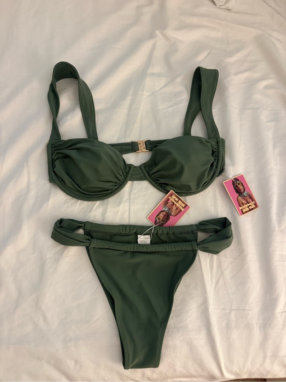 Strawberry Milk Mob Olive Green Underwire Bikini Set